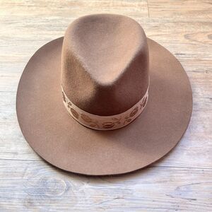 Olive & Pique Wool Wide Brim Fedora Hat Brown Banded NWT Boho Western Tan